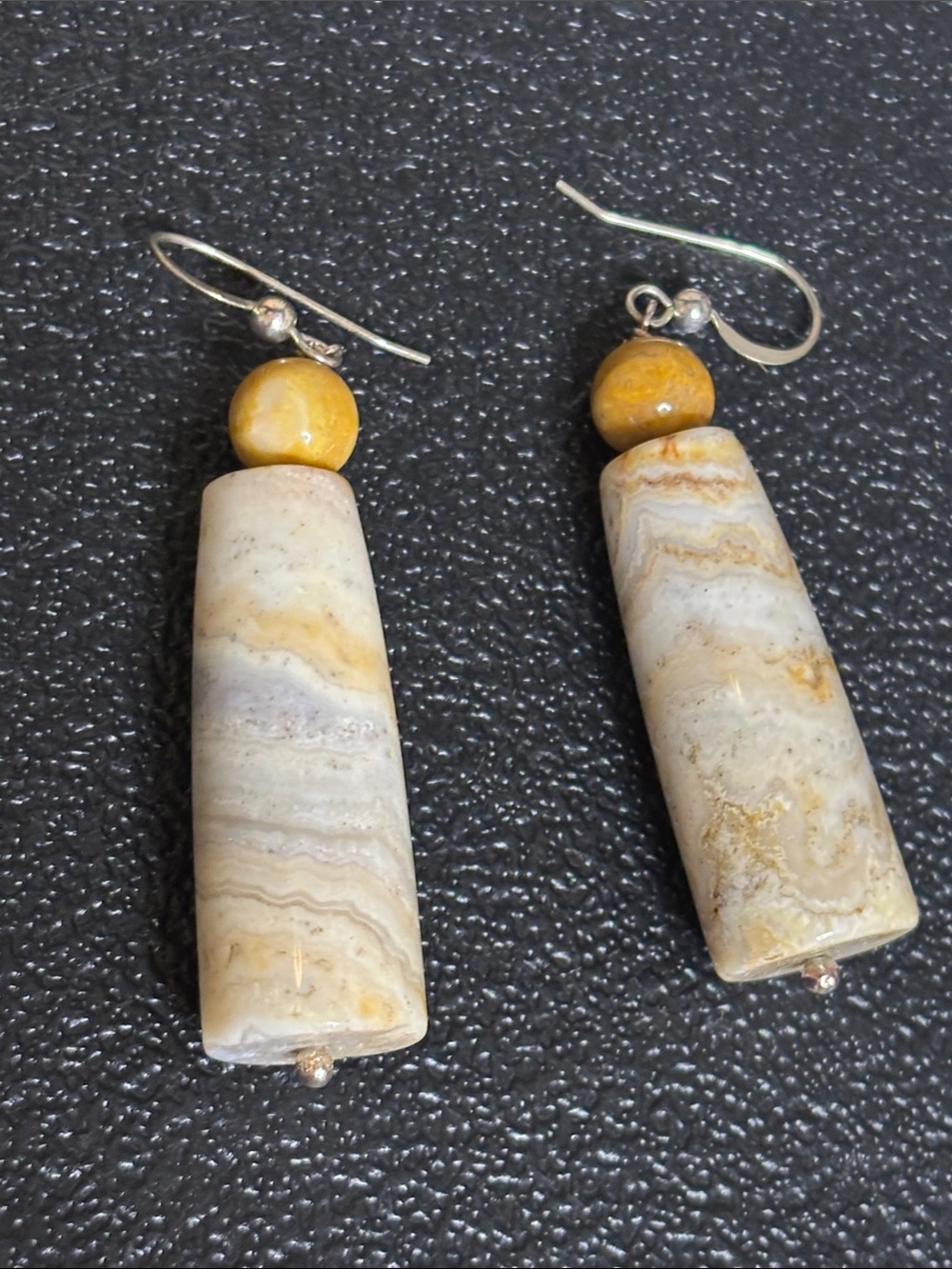 Handmade Boho Marble Stone Beige Brown Stone Drop Earrings